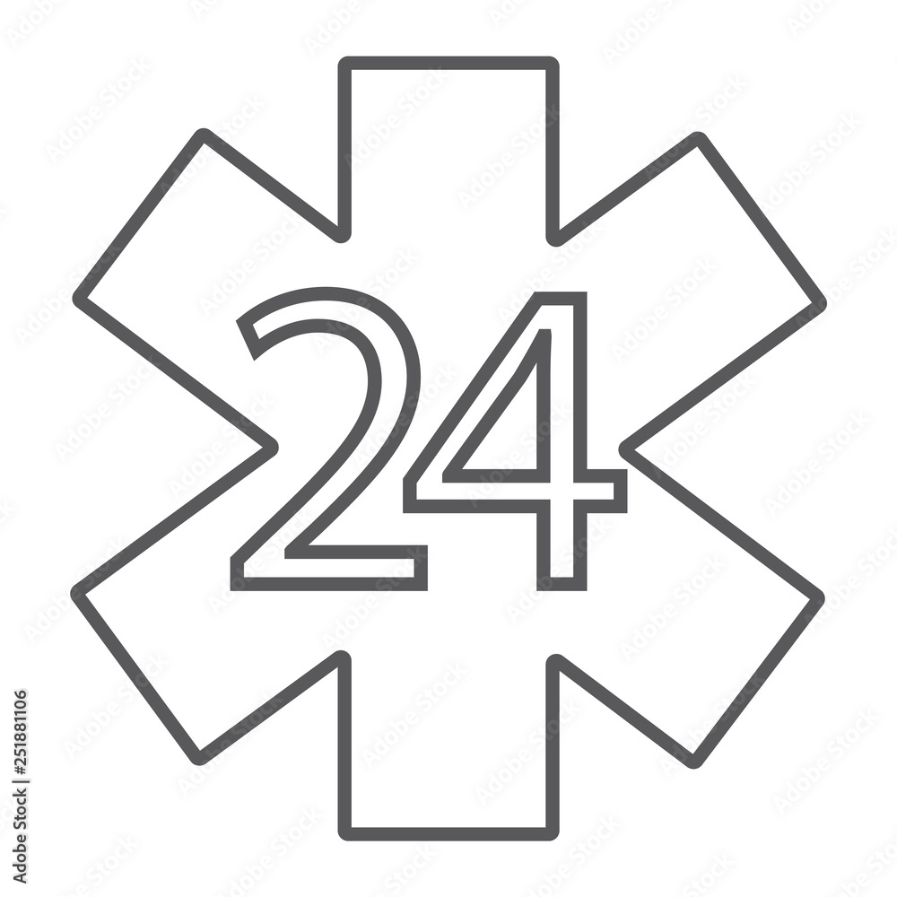 Life star thin line icon, medical and emblem, 24 hours sign, vector graphics, a linear pattern on a white background. Life star thin line icon, medical and emblem, 24 hours sign, vector graphics, a linear pattern on a white background.