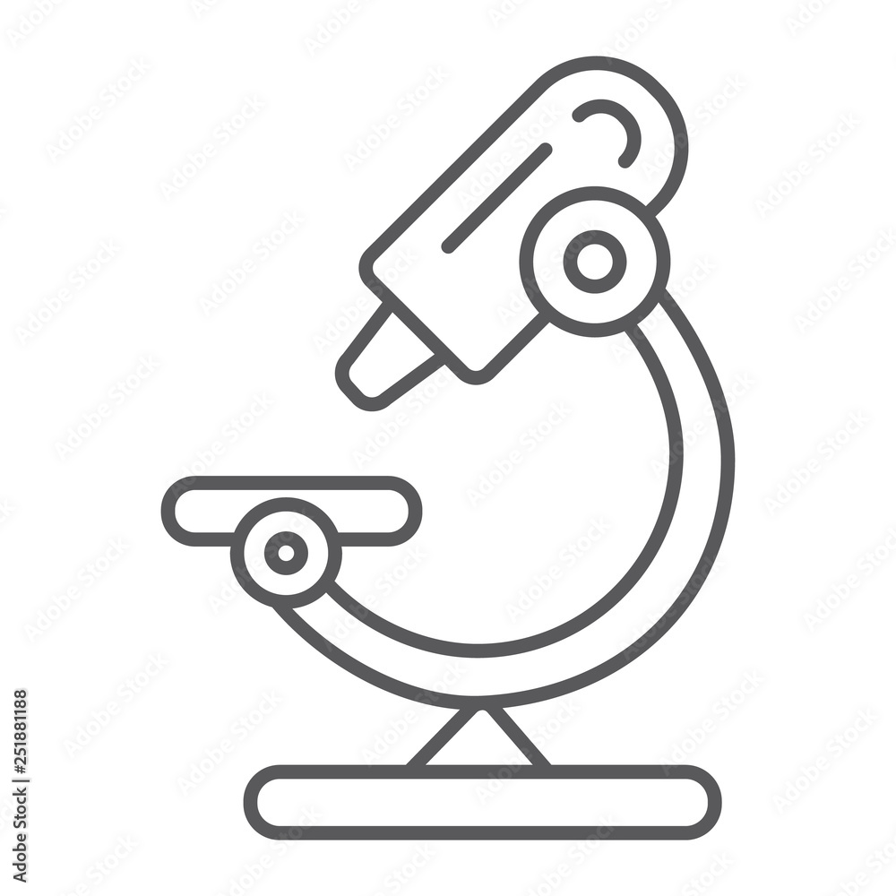 Microscope thin line icon, science and lab, lens sign, vector graphics, a linear pattern on a white background. Microscope thin line icon, science and lab, lens sign, vector graphics, a linear pattern on a white background.