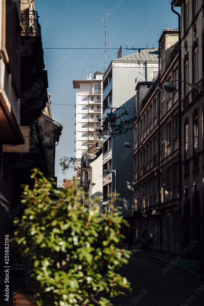 Simple street view of Strasbourg, first sunny day of february