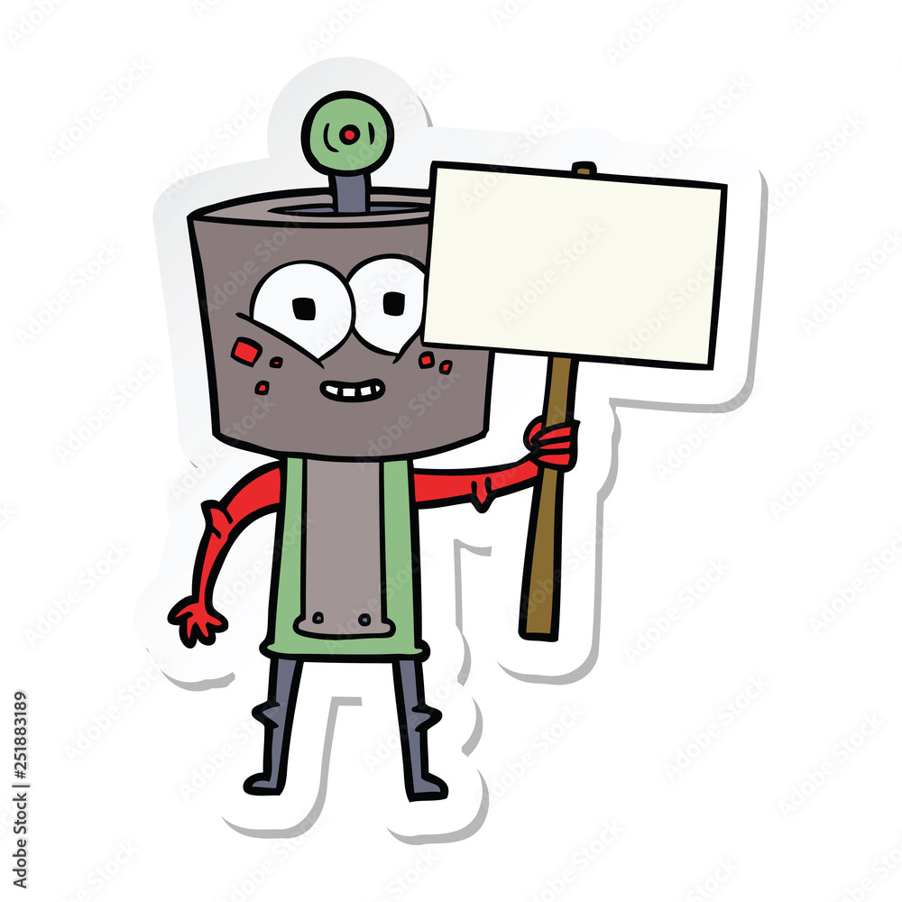 sticker of a happy cartoon robot sticker of a happy cartoon robot