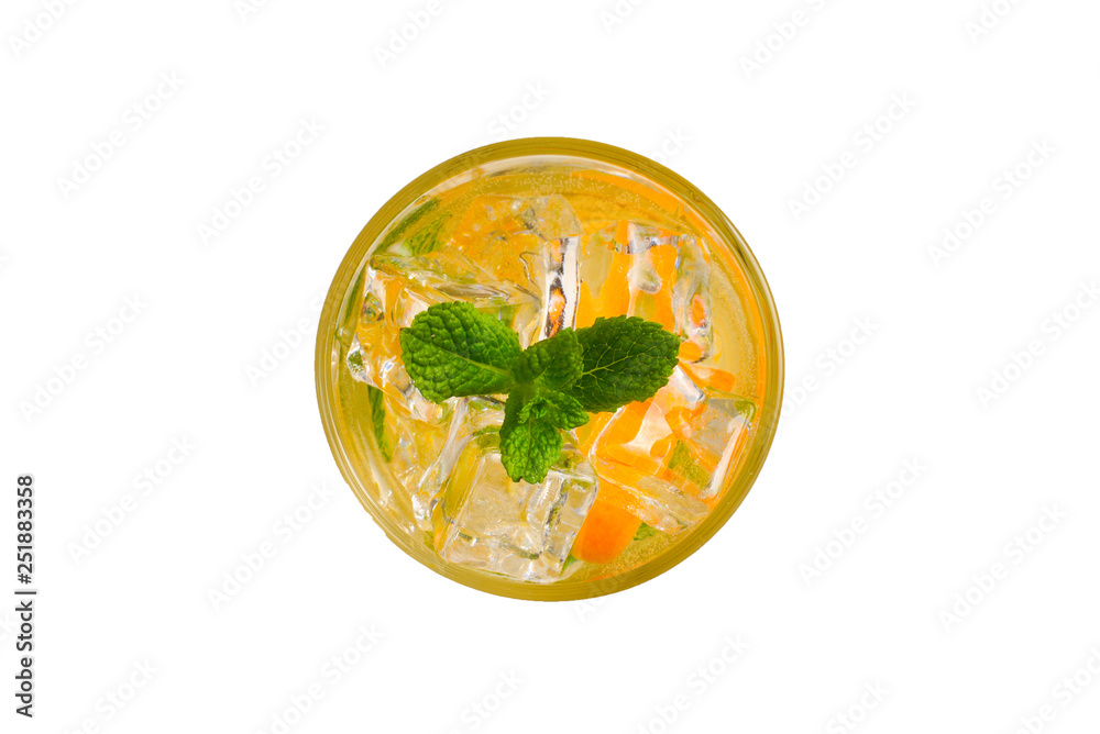 Cocktail with lemon and mint on a white background. Copy space. Cocktail with lemon and mint on a white background. Copy space.