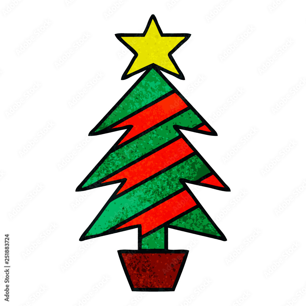 retro grunge texture cartoon christmas tree