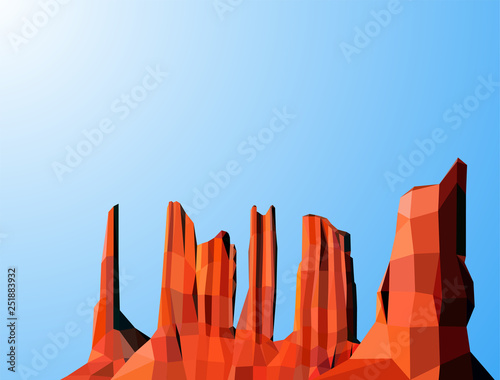  Landscape background. Western desert.  Shining. Blue sky. Red rocks.