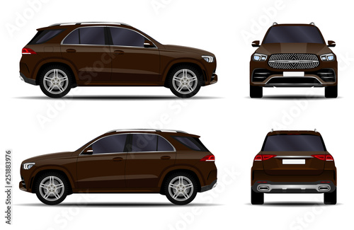 realistic SUV car. front view; side view; back view.