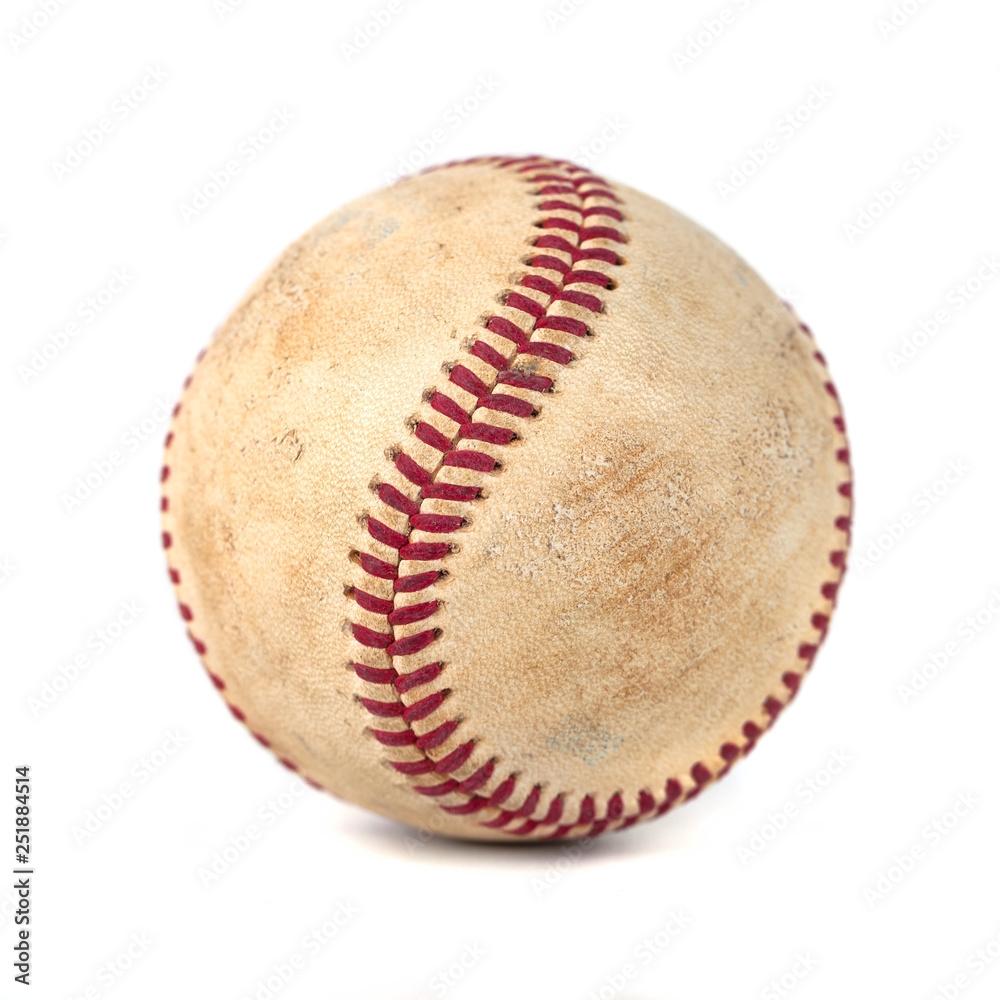 worn baseball isolated on white background, sport worn baseball isolated on white background, sport