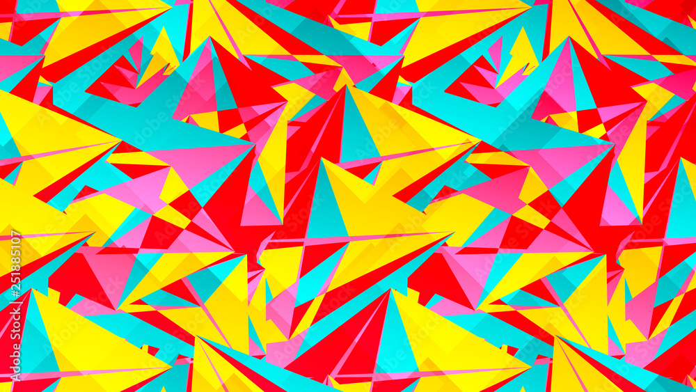 Abstract card with colorful chaotic triangles, polygons. Infinity triangular messy geometric poster. Vector illustration. Abstract card with colorful chaotic triangles, polygons. Infinity triangular messy geometric poster. Vector illustration.