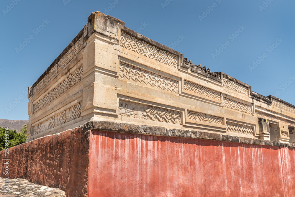 Mitla, old Zapotec tribe ruins found in Oaxaca, Mexico. Stone palace