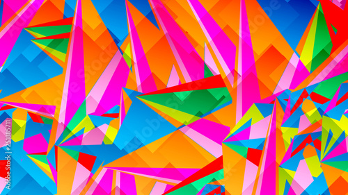 Abstract card with colorful chaotic triangles, polygons. Infinity triangular messy geometric poster. Vector illustration. © _aine_
