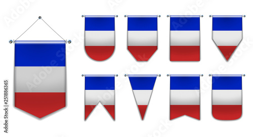 Set of hanging flags of the FRANCE with textile texture. Diversity shapes of the national flag country. Vertical Template Pennant for background, banner, web site, logo,award, achievement, festival. Free Download Set of hanging flags of the FRANCE with textile texture. Diversity shapes of the national flag country. Vertical Template Pennant for background, banner, web site, logo,award, achievement, festival. - GFXLoad