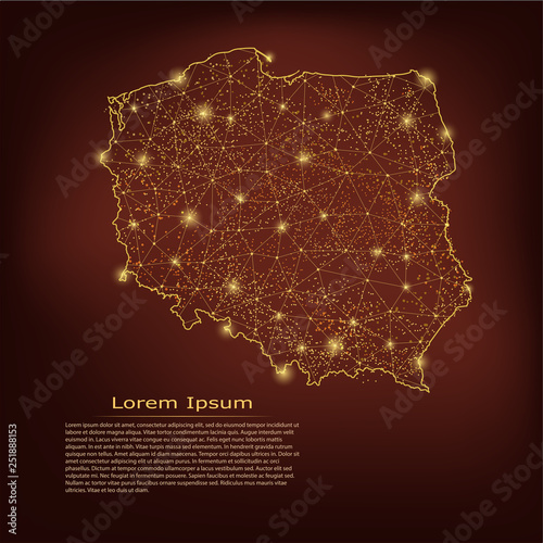 POLAND map. Abstract mash line and point scales on dark geometric background. Wire frame 3D Mesh polygonal network line, design sphere, dot and structure. Vector illustration eps 10