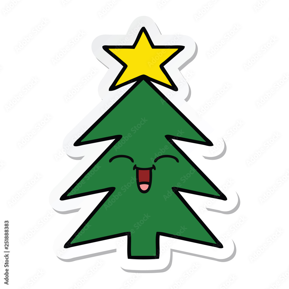 sticker of a cute cartoon christmas tree