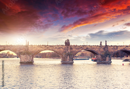 Stunning image of Charles bridge in Prague.
