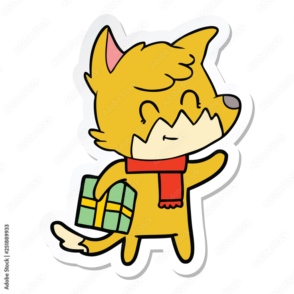 sticker of a cartoon friendly christmas fox sticker of a cartoon friendly christmas fox