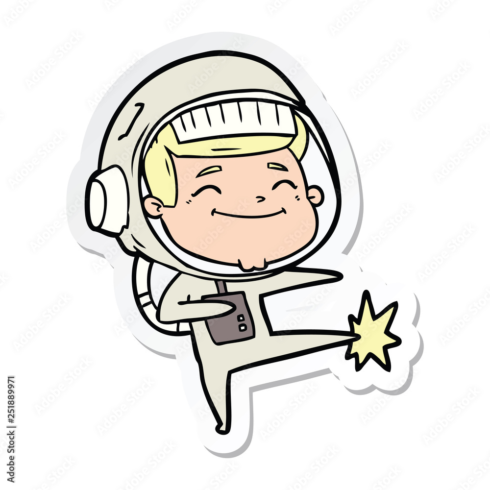 sticker of a happy cartoon astronaut sticker of a happy cartoon astronaut