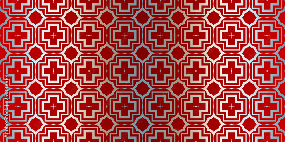 Abstract Vector Seamless Pattern With Abstract Geometric Style. Repeating Sample Figure And Line. For Fashion Interiors Design, Wallpaper, Textile Industry. Silver red color