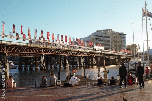 Peoples enjoy late summer afternoon at the pier in Sydney Australia