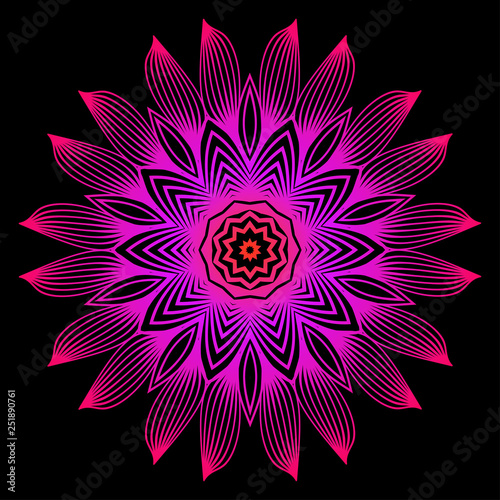 Floral Color Mandala. Arabic, Indian, Motifs. Vector Illustration. Black purple color