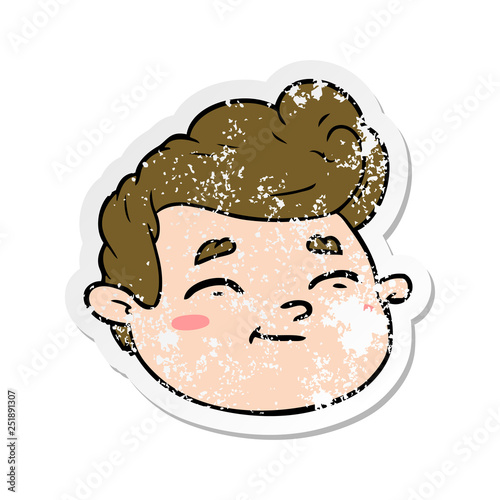 distressed sticker of a cartoon male face