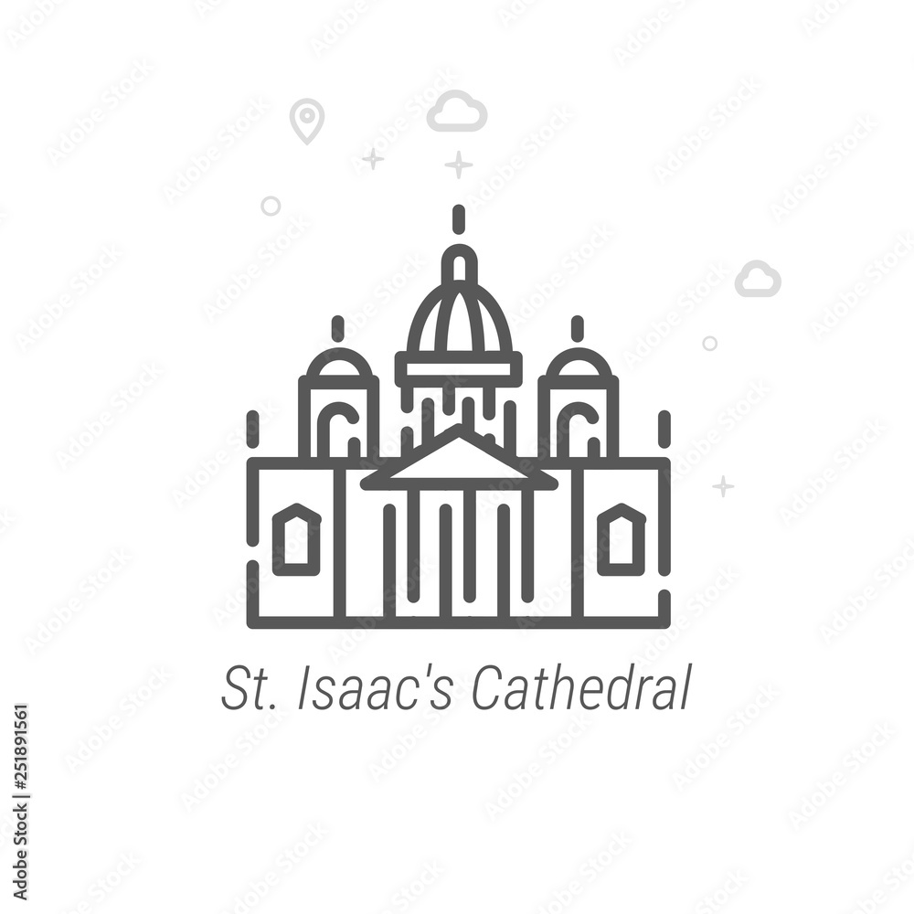 Saint Isaac's Cathedral Vector Line Icon, Symbol, Pictogram, Sign. Light Abstract Geometric Background. Editable Stroke