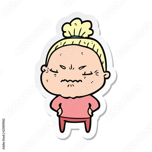 sticker of a cartoon annoyed old lady