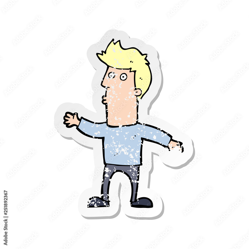 retro distressed sticker of a cartoon surprised man retro distressed sticker of a cartoon surprised man