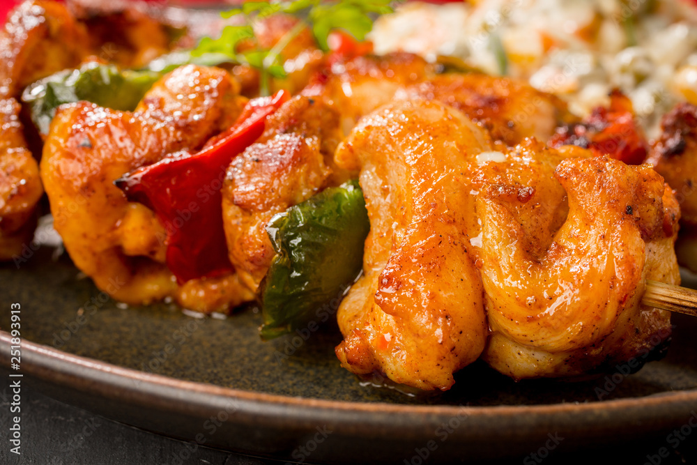 Kebab - grilled meat and vegetables salad. Kebab - grilled meat and vegetables salad.