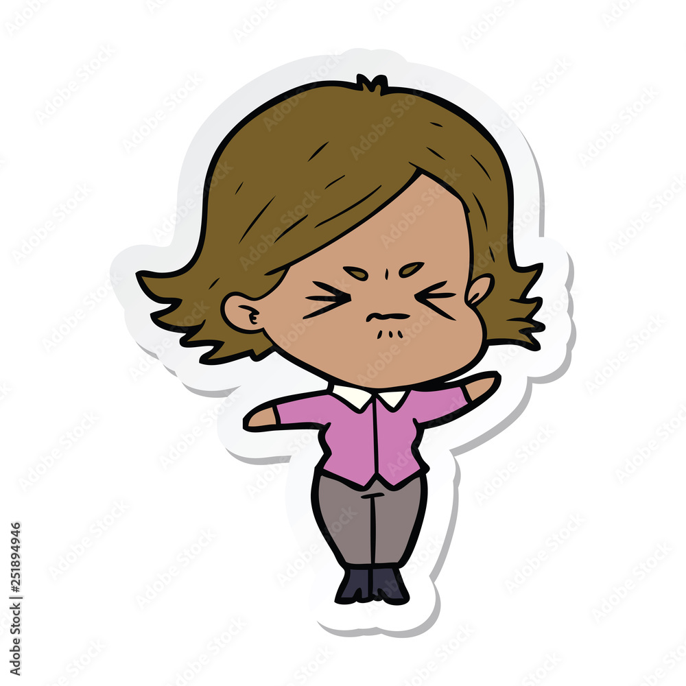 sticker of a cartoon angry girl sticker of a cartoon angry girl