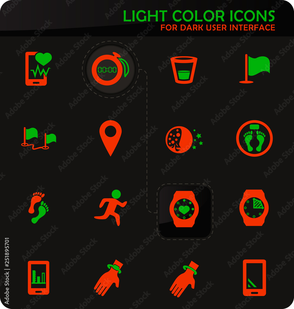 Joggin and workout modern monitoring apps icons Joggin and workout modern monitoring apps icons