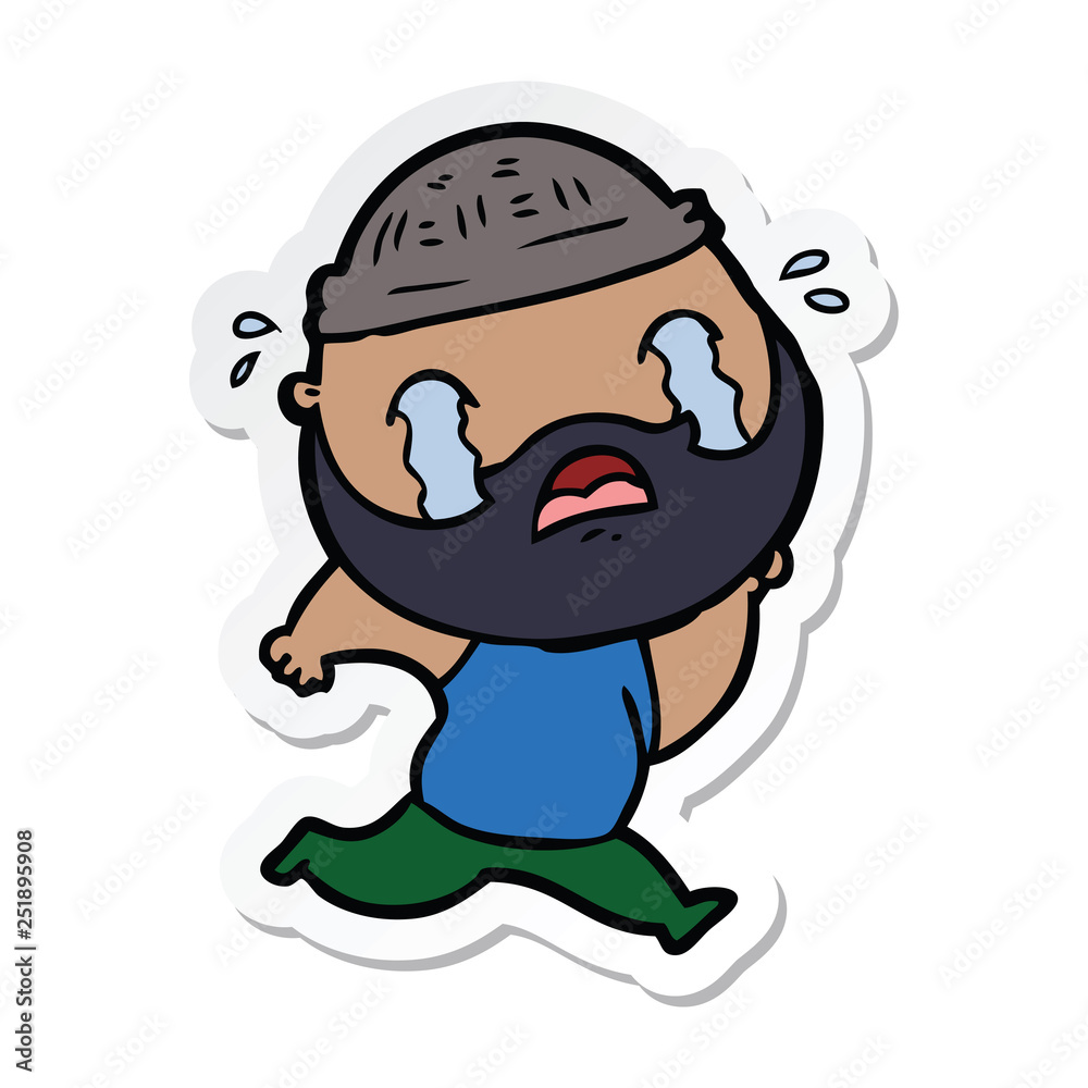 sticker of a cartoon bearded man crying