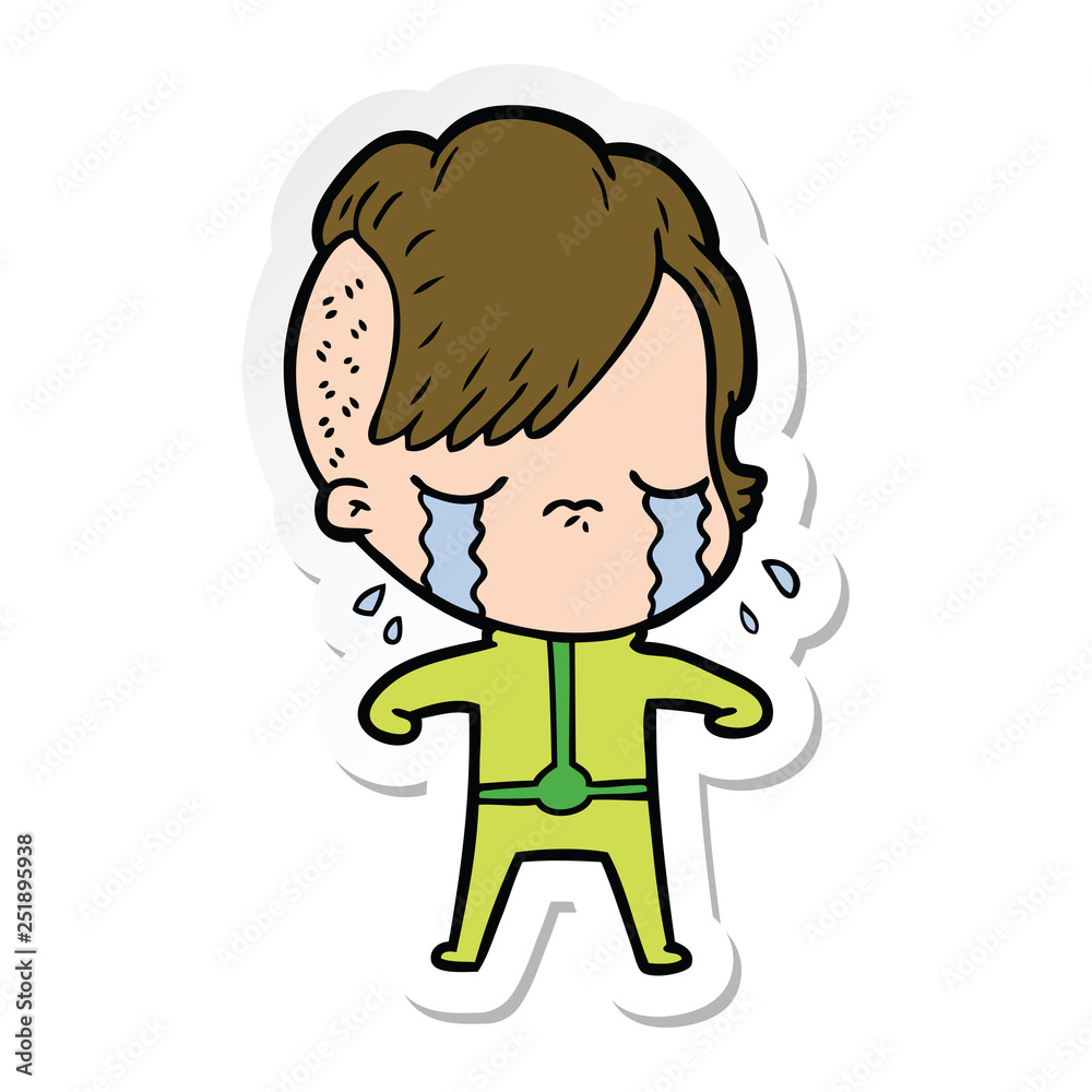 sticker of a cartoon crying girl sticker of a cartoon crying girl