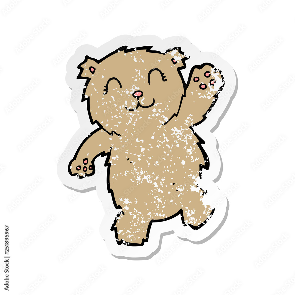 retro distressed sticker of a cartoon waving teddy bear retro distressed sticker of a cartoon waving teddy bear