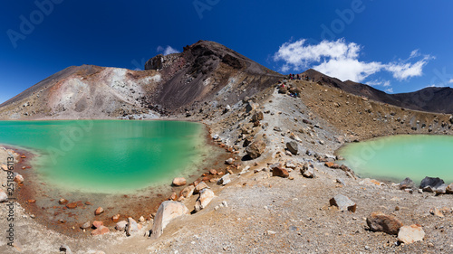 Two of the three emerald lakes on the Tongariro Alpine Crossing hike in New Zealand