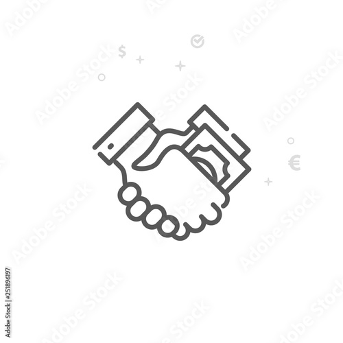 Bribe, Transfer of Money, Handshake Vector Line Icon, Symbol, Sign. Light Abstract Geometric Background. Editable Stroke
