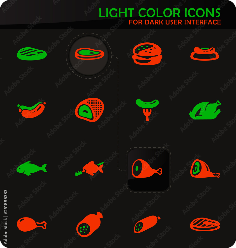 Naklejka premium Meat and protein icons set