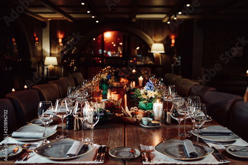 luxury tableware beautiful table setting in restaurant