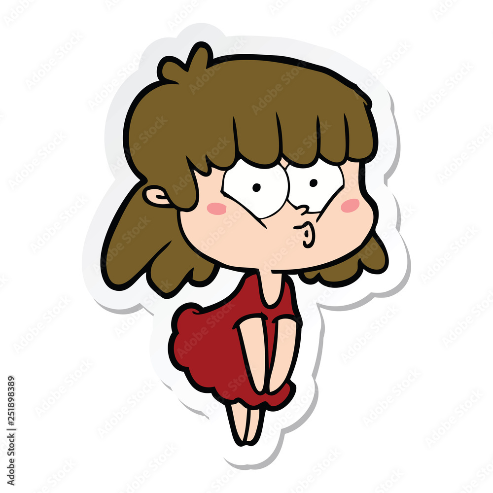 sticker of a cartoon whistling girl sticker of a cartoon whistling girl