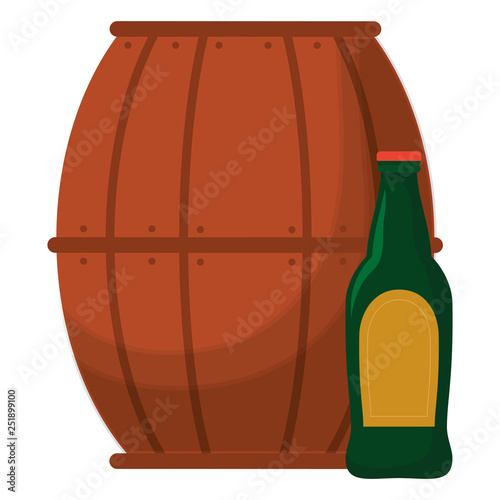 beer wooden barrel with bottle