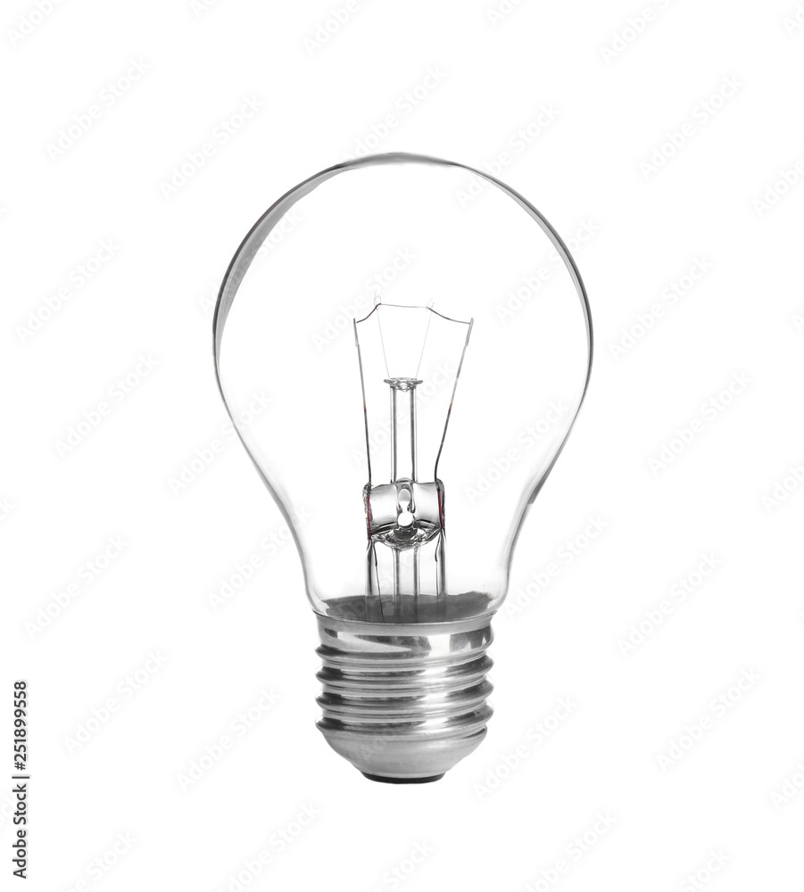 New incandescent light bulb for modern lamps on white background New incandescent light bulb for modern lamps on white background