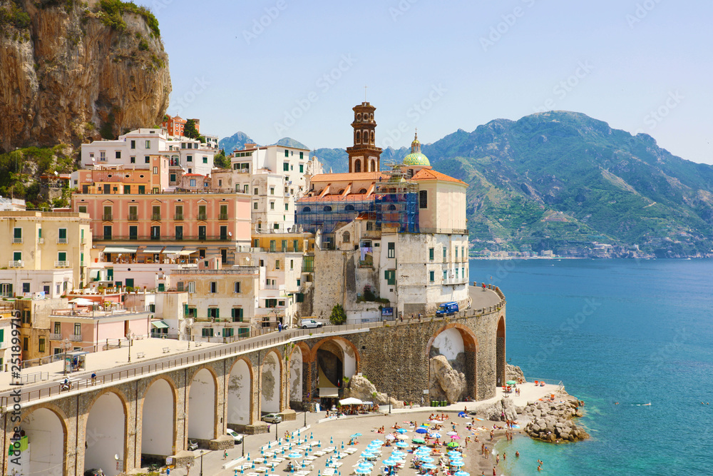Atrani stunning village overhanging the sea in Amalfi Coast, Italy