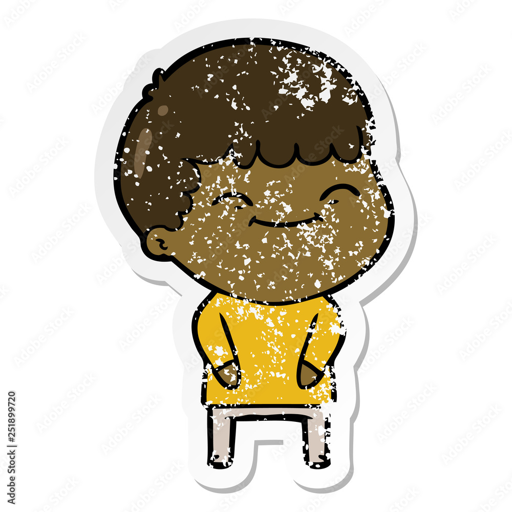 distressed sticker of a cartoon happy boy distressed sticker of a cartoon happy boy