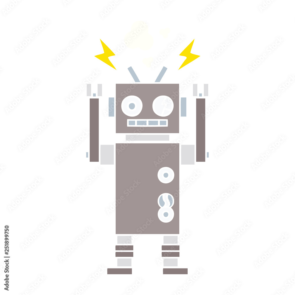 Naklejka premium flat color retro cartoon malfunctioning robot