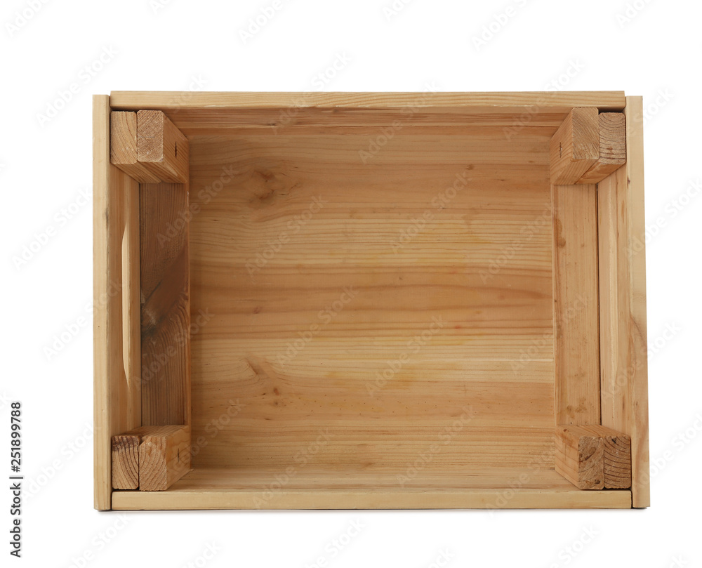 Empty wooden crate on white background, top view Empty wooden crate on white background, top view