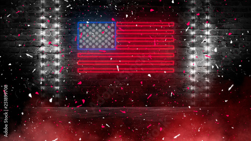 USA flag neon sign. Night b...