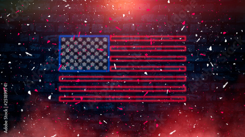 USA flag neon sign. Night bright Signboard USA flag. National Day USA © MiaStendal