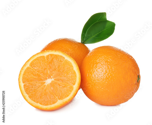 Fresh ripe oranges isolated on white. Citrus fruit