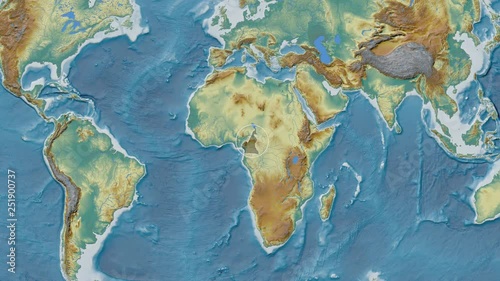 Cameroon area presented against the global relief map in the Fahey projection with animated oblique transformation photo