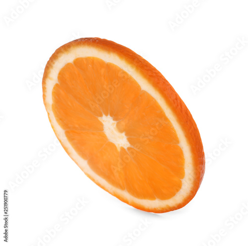 Slice of ripe orange isolated on white