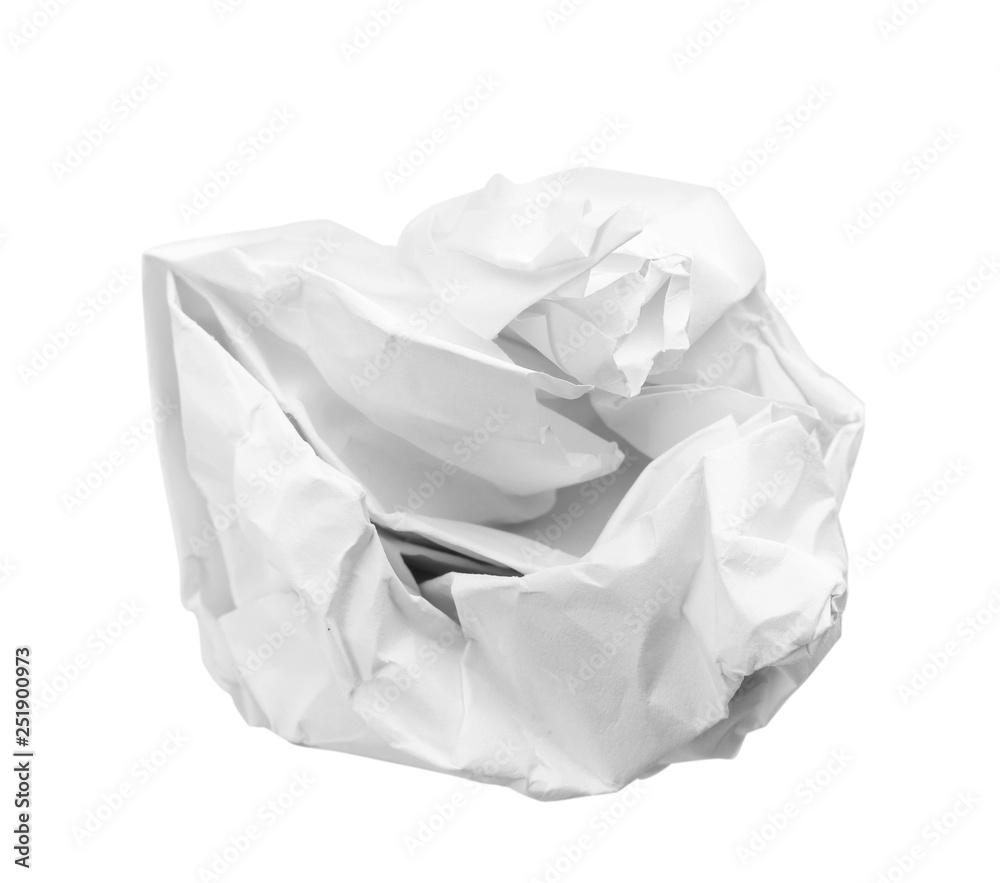 Crumpled sheet of paper on white background