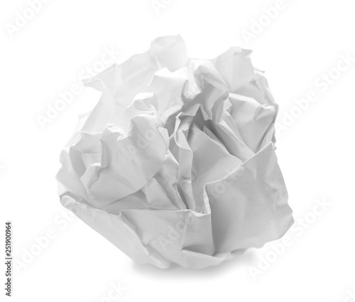 Crumpled sheet of paper on white background