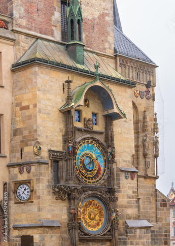Prague, Old Town Hall with a beautiful Gothic tower with a bay chapel and a unique Astronomical Clock, known as the Orloj, where, every hour between 9 am and 11 pm, the twelve apostles appear.